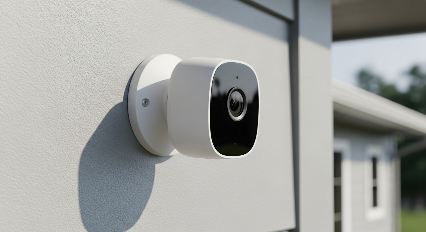 Home security camera system installed on exterior of house