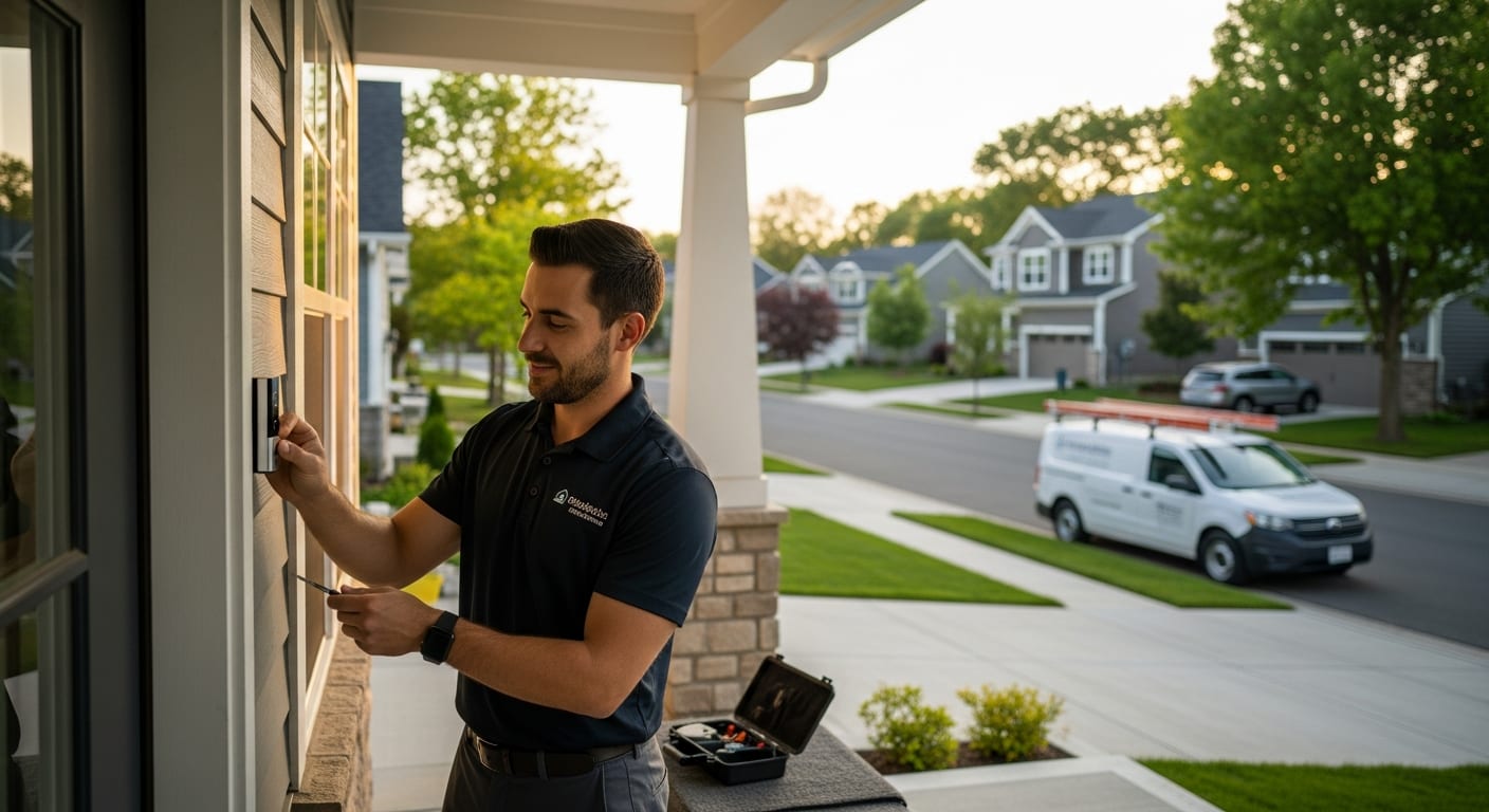 Treasure Valley Solutions installer working on a smart home in a Boise-area neighborhood