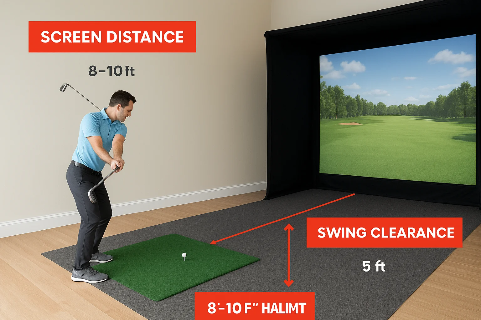Room depth: screen distance and swing clearance
