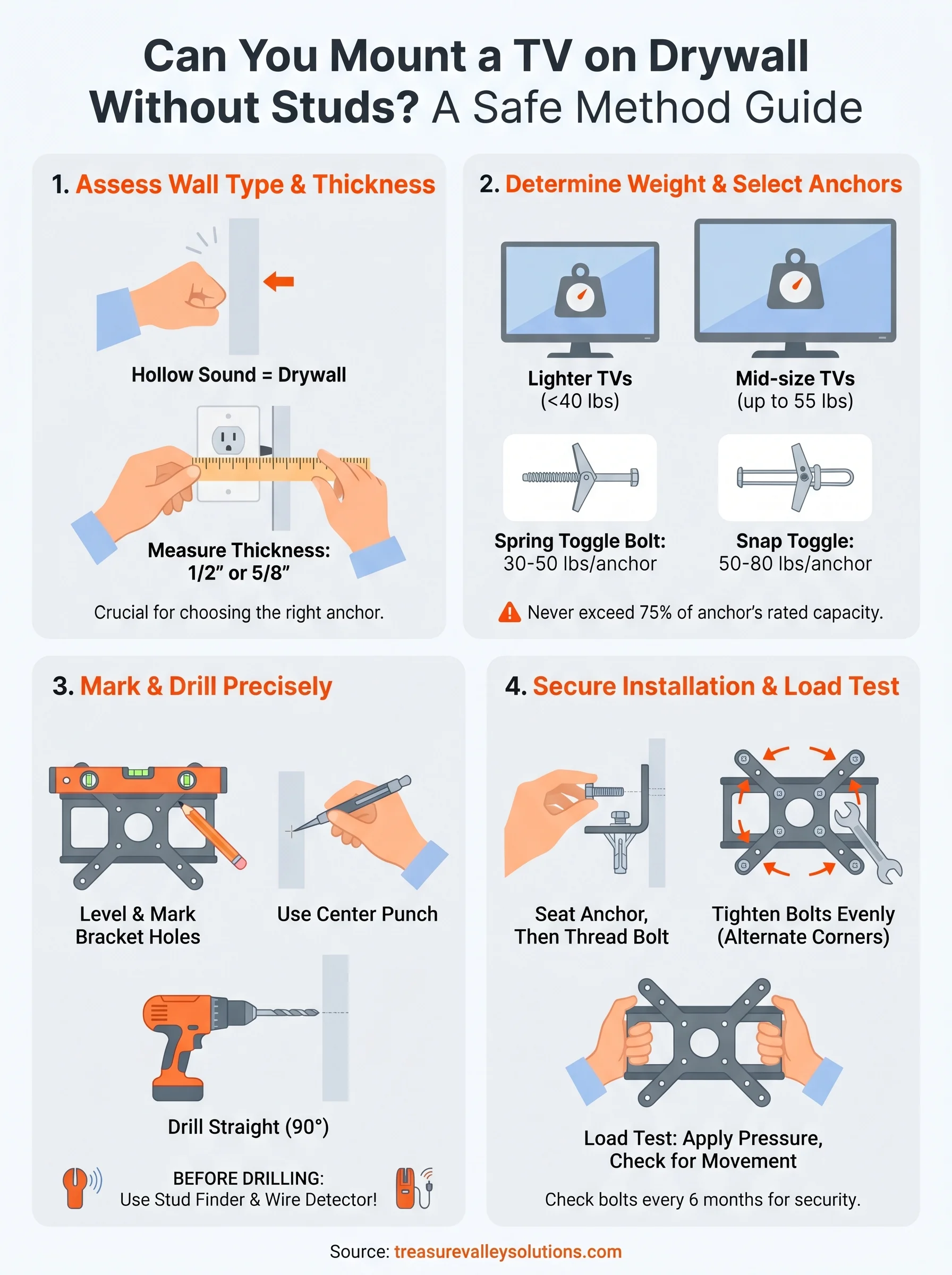 can you mount a tv on drywall without studs infographic