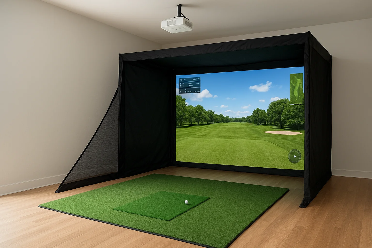 Screen, projector, and enclosure
