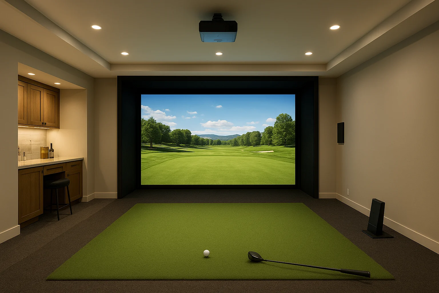 1. A professionally designed custom golf simulator room
