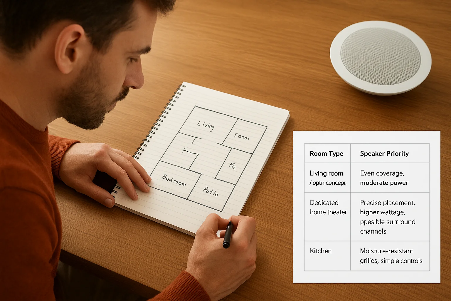 Match speaker type to room function