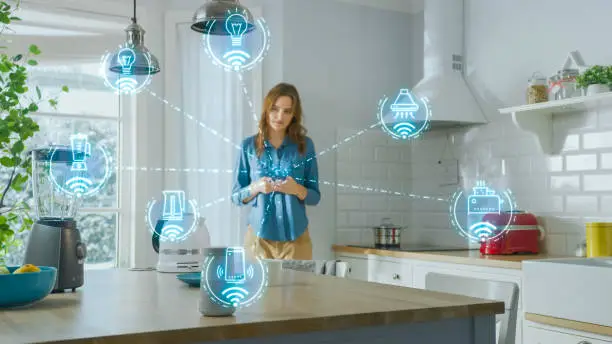 Woman controlling smart technology